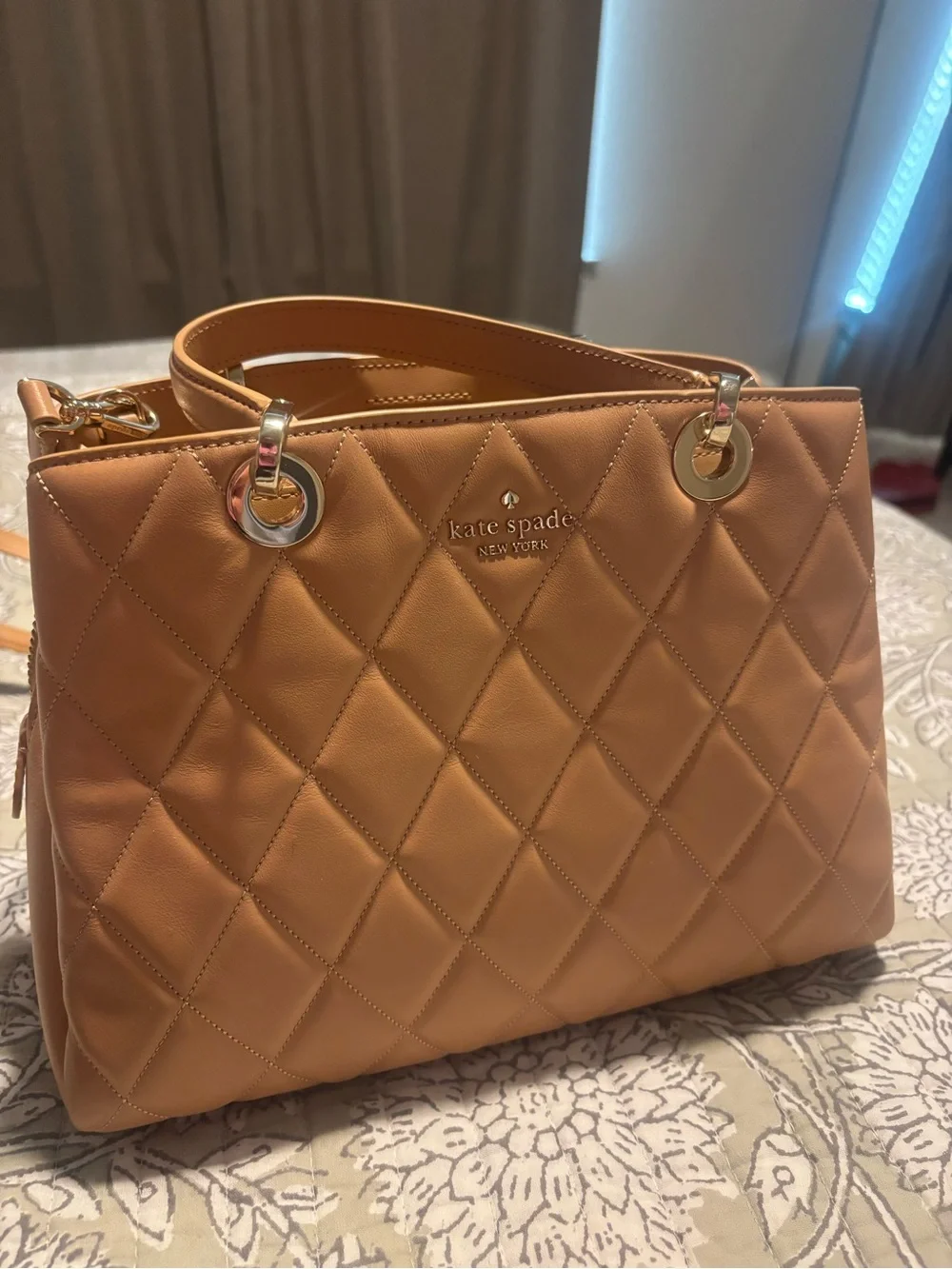 kate spade Quilted Satchel in Camel Tan with Gold Hardware